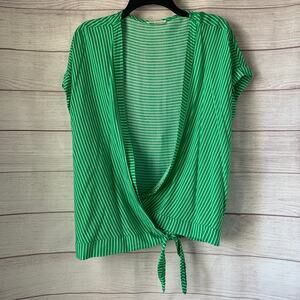 Olive & Leaf Green and White Striped Wrap Front Blouse Tie Bottom Size Large
